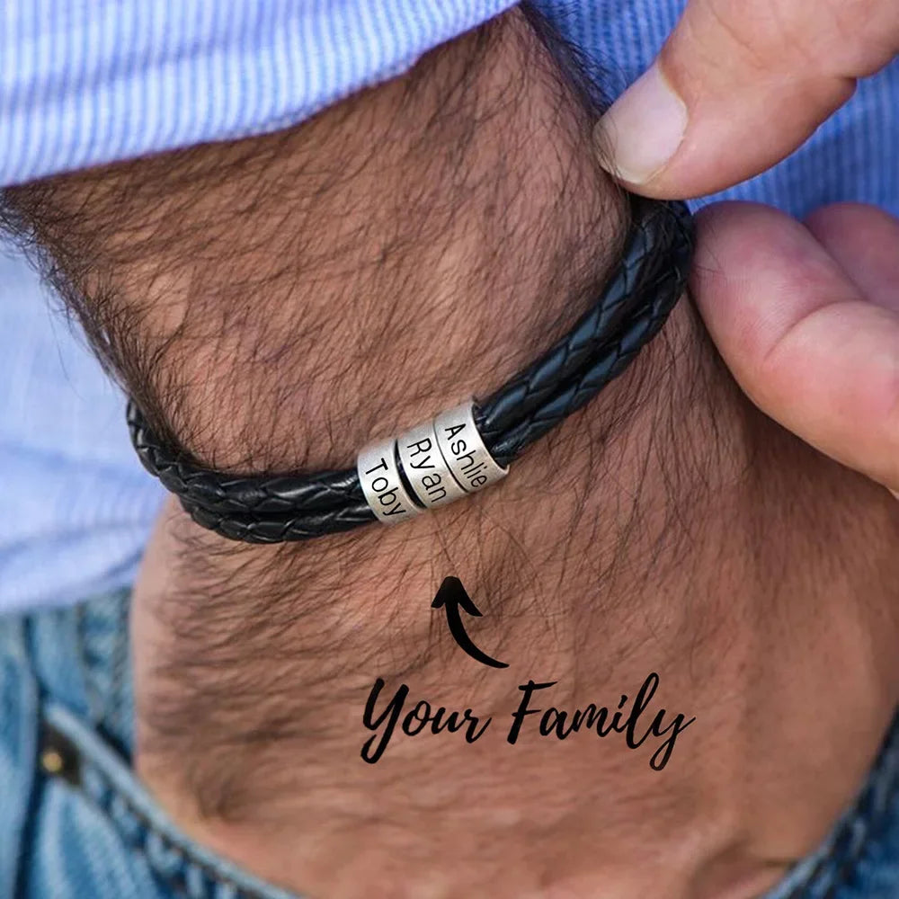 Pulseira Couro Personalizável - Aço Inoxidável