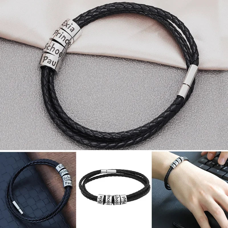 Pulseira Couro Personalizável - Aço Inoxidável