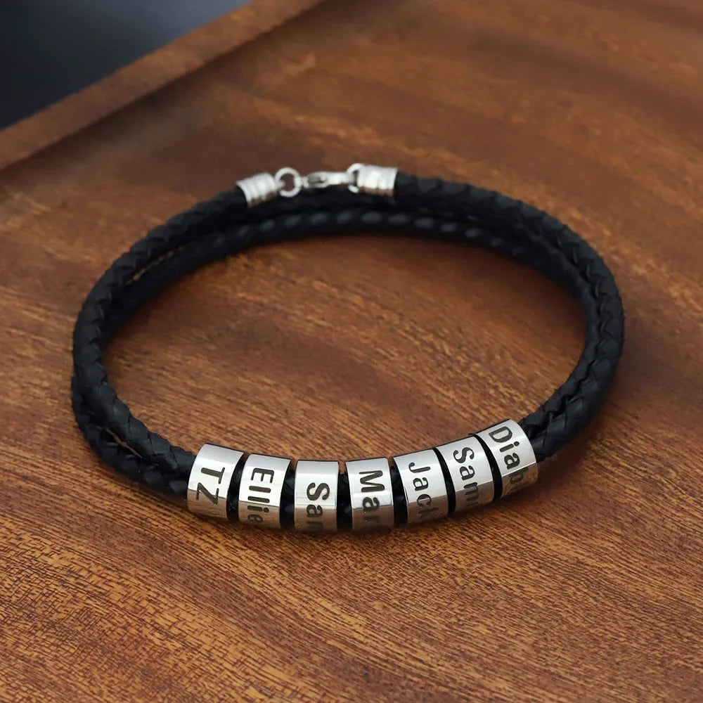 Pulseira Couro Personalizável - Aço Inoxidável