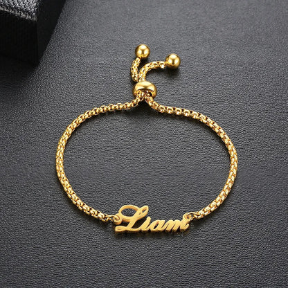 Pulseira com Nome em Cursiva – Personalização Elegante em Aço Dourado