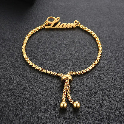 Pulseira com Nome em Cursiva – Personalização Elegante em Aço Dourado