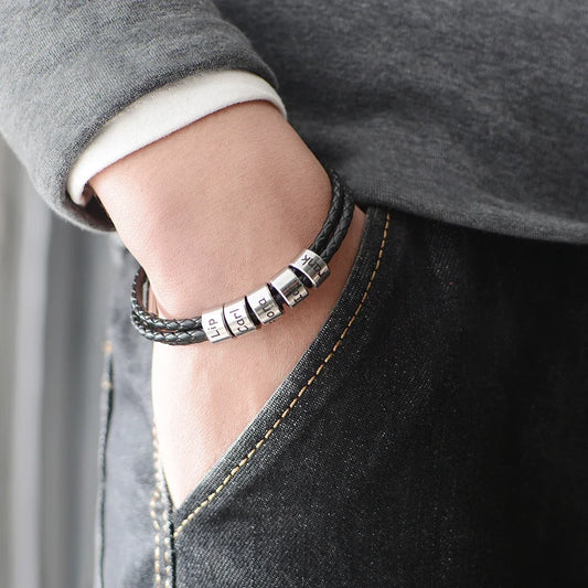 Pulseira Couro Personalizável - Aço Inoxidável