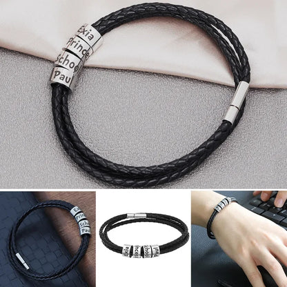 Pulseira Couro Personalizável - Aço Inoxidável